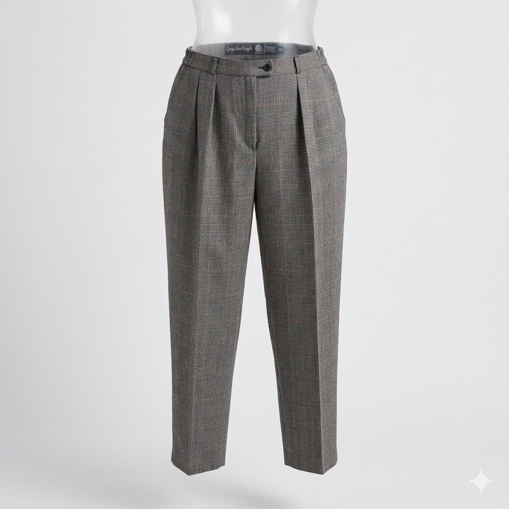 Giorgio Sant'Angelo Womens XL Wool Glen Plaid Pleated High Waist Tapered Pants